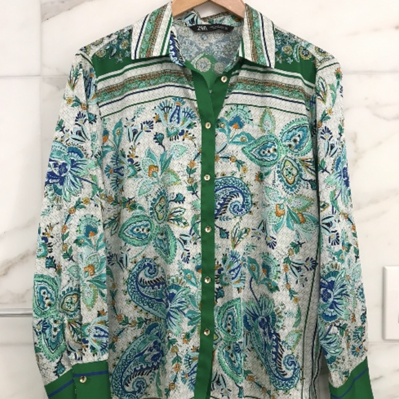 Zara Tops - Zara Printed Satin Effect Shirt